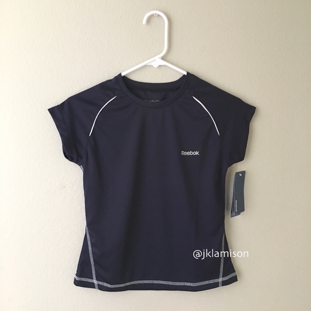 REEBOK PlayDry Girls Navy Training Gear Top Tee Blue size Medium